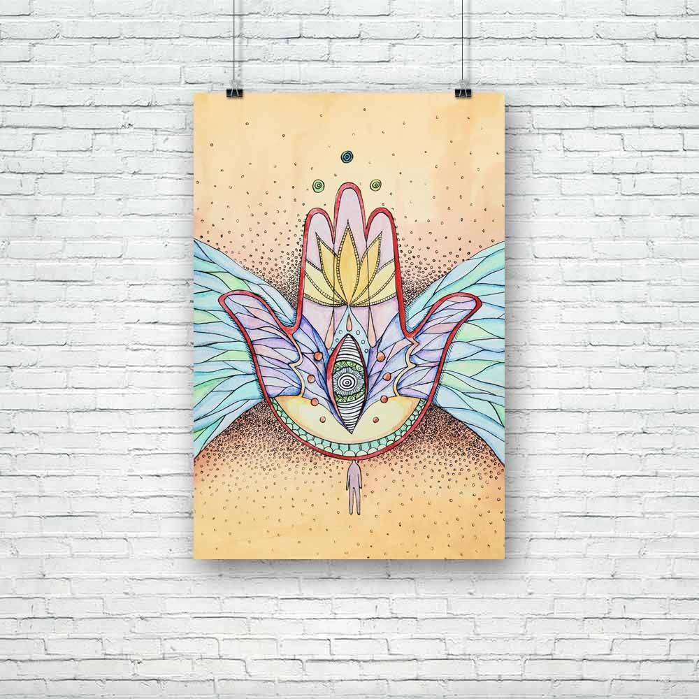 Abstract Hamsa Hand With Wings & Eye Unframed Paper Poster - Paper Posters Unframed - ArtzFolio.com