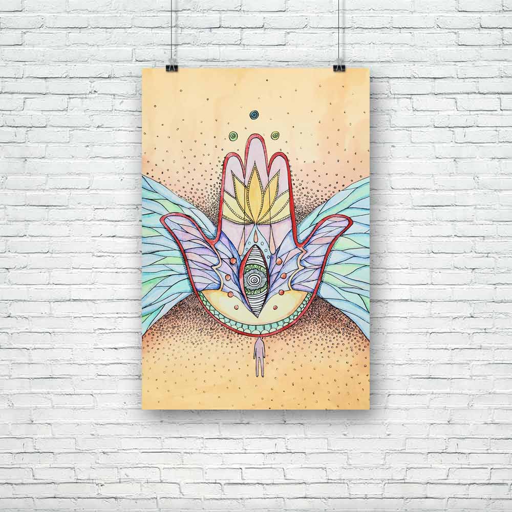 Abstract Hamsa Hand With Wings & Eye Unframed Paper Poster-Paper Posters Unframed-POS_UN-IC 5000338 IC 5000338, Abstract Expressionism, Abstracts, Allah, Arabic, Art and Paintings, Asian, Buddhism, Decorative, Drawing, Fantasy, Geometric Abstraction, Illustrations, Indian, Islam, Judaism, Paintings, Patterns, People, Semi Abstract, Signs, Signs and Symbols, Spiritual, Symbols, Watercolour, abstract, hamsa, hand, with, wings, eye, unframed, paper, poster, abstraction, art, asia, bright, color, colorful, deco