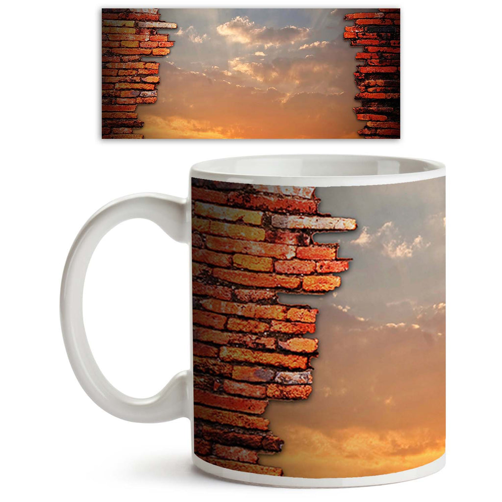 Brick Wall With Hole Revealing Sunset Sky Ceramic Coffee Tea Mug Inside White-Coffee Mugs-MUG-IC 5000370 IC 5000370, Ancient, Architecture, Art and Paintings, Asian, Automobiles, Buddhism, Chinese, Cities, City Views, Culture, Ethnic, God Buddha, Historical, Individuals, Landscapes, Marble and Stone, Medieval, People, Portraits, Religion, Religious, Scenic, Signs and Symbols, Skylines, Sunsets, Symbols, Traditional, Transportation, Travel, Tribal, Vehicles, Vintage, World Culture, brick, wall, with, hole, r