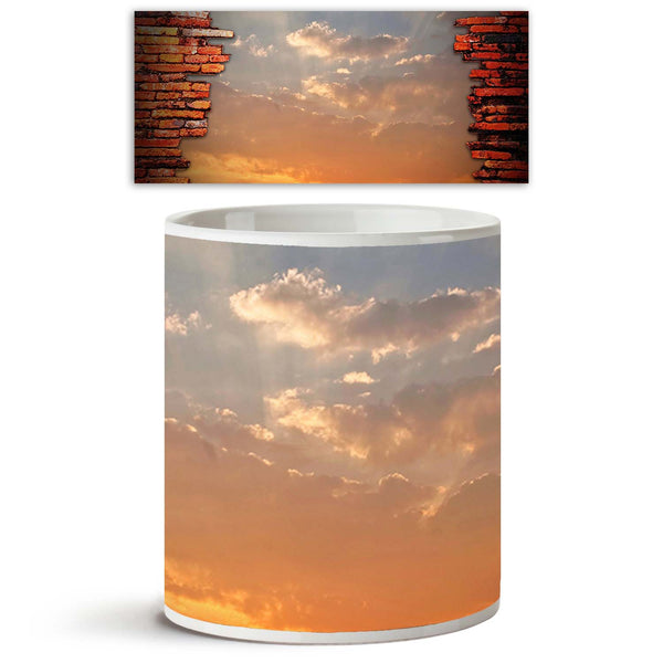Brick Wall With Hole Revealing Sunset Sky Ceramic Coffee Tea Mug Inside White-Coffee Mugs-MUG-IC 5000370 IC 5000370, Ancient, Architecture, Art and Paintings, Asian, Automobiles, Buddhism, Chinese, Cities, City Views, Culture, Ethnic, God Buddha, Historical, Individuals, Landscapes, Marble and Stone, Medieval, People, Portraits, Religion, Religious, Scenic, Signs and Symbols, Skylines, Sunsets, Symbols, Traditional, Transportation, Travel, Tribal, Vehicles, Vintage, World Culture, brick, wall, with, hole, r