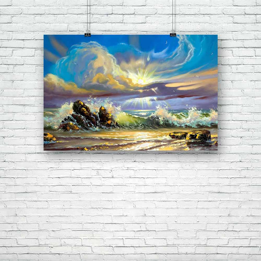 Sunset On Seacoast Unframed Paper Poster-Paper Posters Unframed-POS_UN-IC 5000387 IC 5000387, Art and Paintings, Drawing, Impressionism, Marble and Stone, Nature, Paintings, Scenic, Sunsets, Wooden, sunset, on, seacoast, unframed, paper, poster, oil, painting, canvas, art, clouds, coast, imagination, ocean, paints, picture, registration, seagulls, stones, the, sun, waves, wood, artzfolio, posters, wall posters, posters for room, posters for room decoration, office poster, door poster, baby poster, motivatio