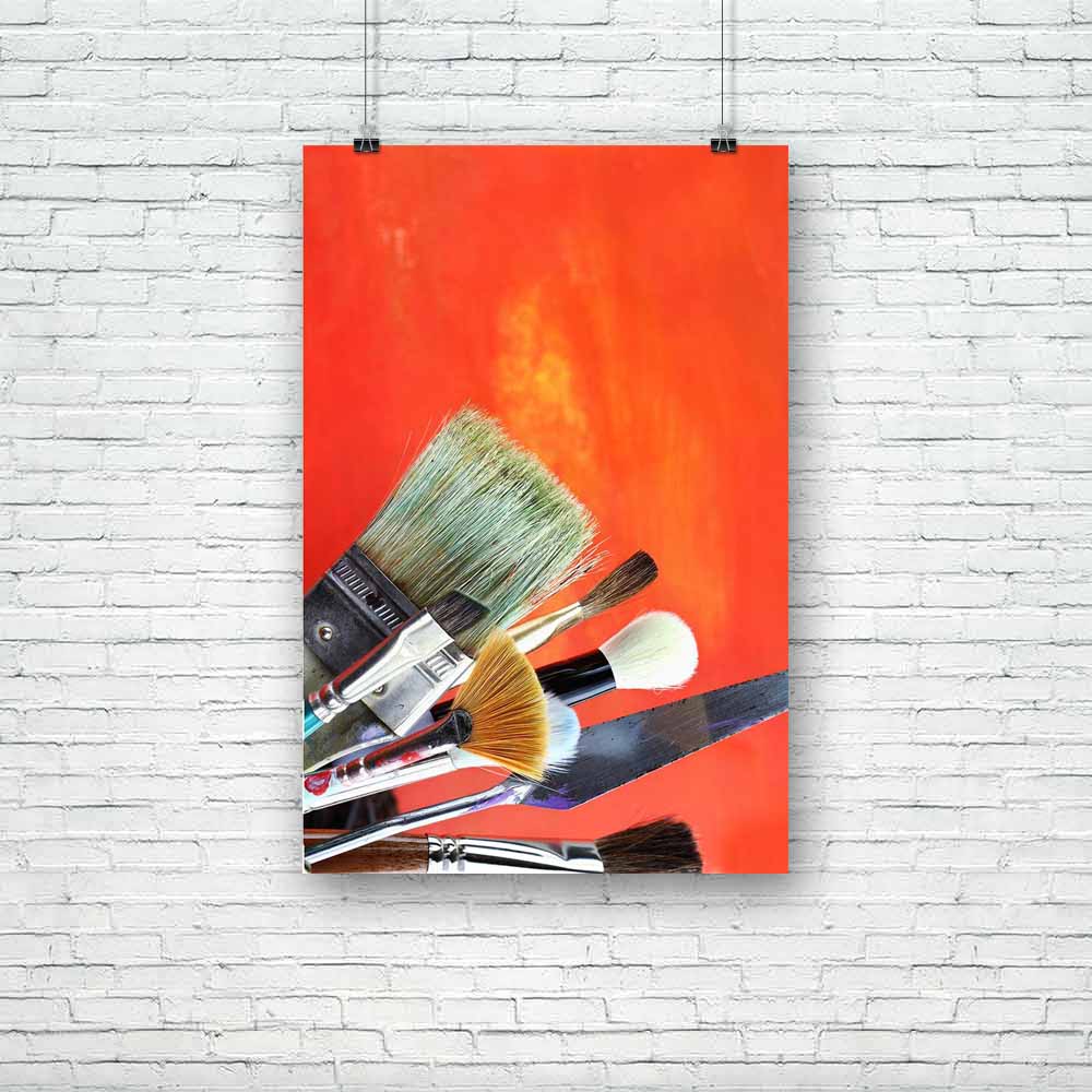 Paintbrushes Unframed Paper Poster-Paper Posters Unframed-POS_UN-IC 5000457 IC 5000457, Art and Paintings, Black, Black and White, Brush Stroke, Culture, Ethnic, Paintings, Space, Traditional, Tribal, World Culture, paintbrushes, unframed, paper, poster, art, and, craft, equipment, studio, artist, background, bristle, bristles, brush, stroke, strokes, brushes, close, color, image, copy, copyspace, dark, dry, focus, fondos, grunge, grungy, horizontal, macro, many, mixed, mixing, new, nobody, orange, paint, p