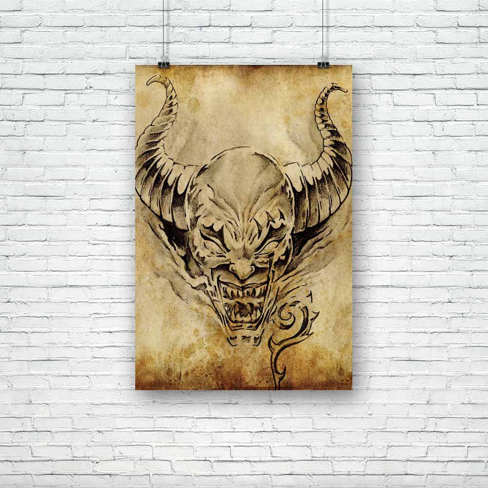 Devil Tattoo Unframed Paper Poster-Paper Posters Unframed-POS_UN-IC 5000466 IC 5000466, Abstract Expressionism, Abstracts, Ancient, Art and Paintings, Black, Black and White, Culture, Decorative, Digital, Digital Art, Drawing, Ethnic, Graphic, Historical, Illustrations, Medieval, Modern Art, Patterns, Retro, Semi Abstract, Signs, Signs and Symbols, Sketches, Symbols, Traditional, Tribal, Vintage, World Culture, devil, tattoo, unframed, paper, poster, dragon, abstract, art, artistic, artwork, background, bea