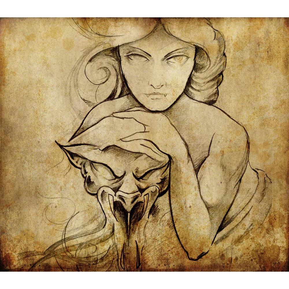 Tattoo Art Of Mistic Woman Canvas Painting Synthetic Frame-Paintings MDF Framing-AFF_FR-IC 5000467 IC 5000467, Abstract Expressionism, Abstracts, Ancient, Art and Paintings, Black, Black and White, Culture, Decorative, Digital, Digital Art, Drawing, Ethnic, Graphic, Historical, Illustrations, Medieval, Modern Art, Patterns, Retro, Semi Abstract, Signs, Signs and Symbols, Sketches, Symbols, Traditional, Tribal, Vintage, World Culture, tattoo, art, of, mistic, woman, canvas, painting, synthetic, frame, dragon