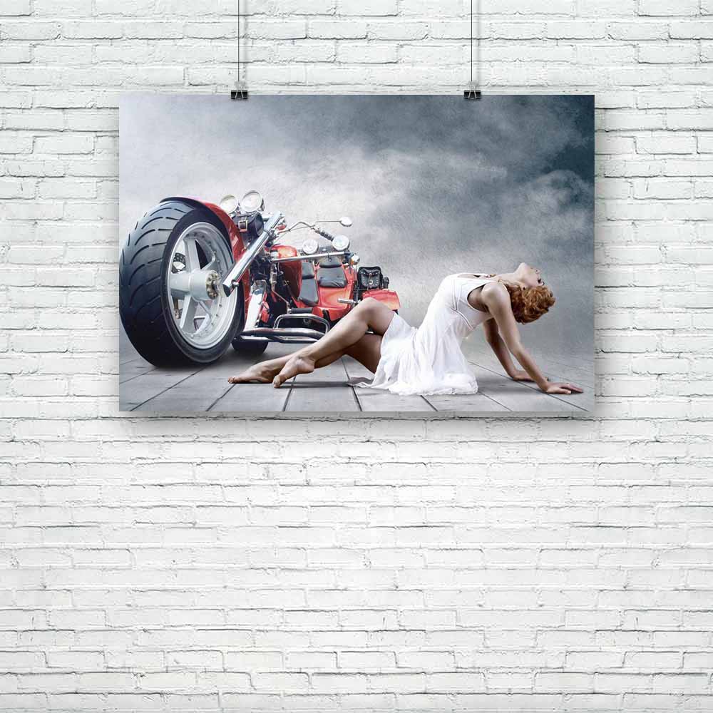 Woman With Bike Unframed Paper Poster-Paper Posters Unframed-POS_UN-IC 5000470 IC 5000470, Black and White, Dance, Music and Dance, People, White, woman, with, bike, unframed, paper, poster, action, active, agility, artist, attractive, balance, ballerina, ballet, beautiful, behavior, cheerful, classical, color, cool, dancer, dress, elegance, exercise, female, flexibility, fly, girl, grace, isolated, joy, jump, leap, male, mid, air, moving, one, performance, performer, pose, posing, slipper, studio, temptati