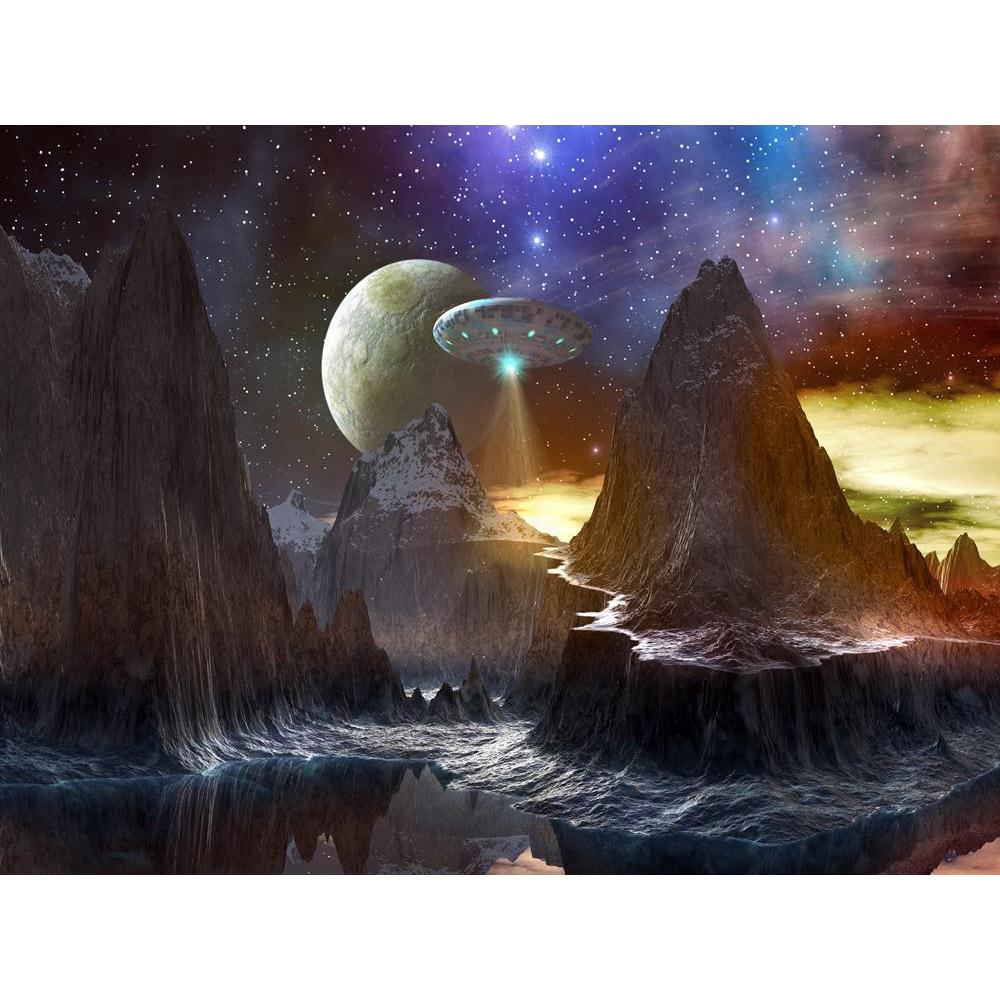 Spaceship Over Mountain Path On Distant World Canvas Painting Synthetic Frame-Paintings MDF Framing-AFF_FR-IC 5000498 IC 5000498, Astronomy, Automobiles, Cosmology, Digital, Digital Art, Fantasy, Futurism, Graphic, Illustrations, Landscapes, Mountains, Scenic, Science Fiction, Skylines, Space, Stars, Transportation, Travel, Vehicles, spaceship, over, mountain, path, on, distant, world, canvas, painting, synthetic, frame, ufo, alien, background, beam, clouds, craft, environment, fiction, flying, future, futu