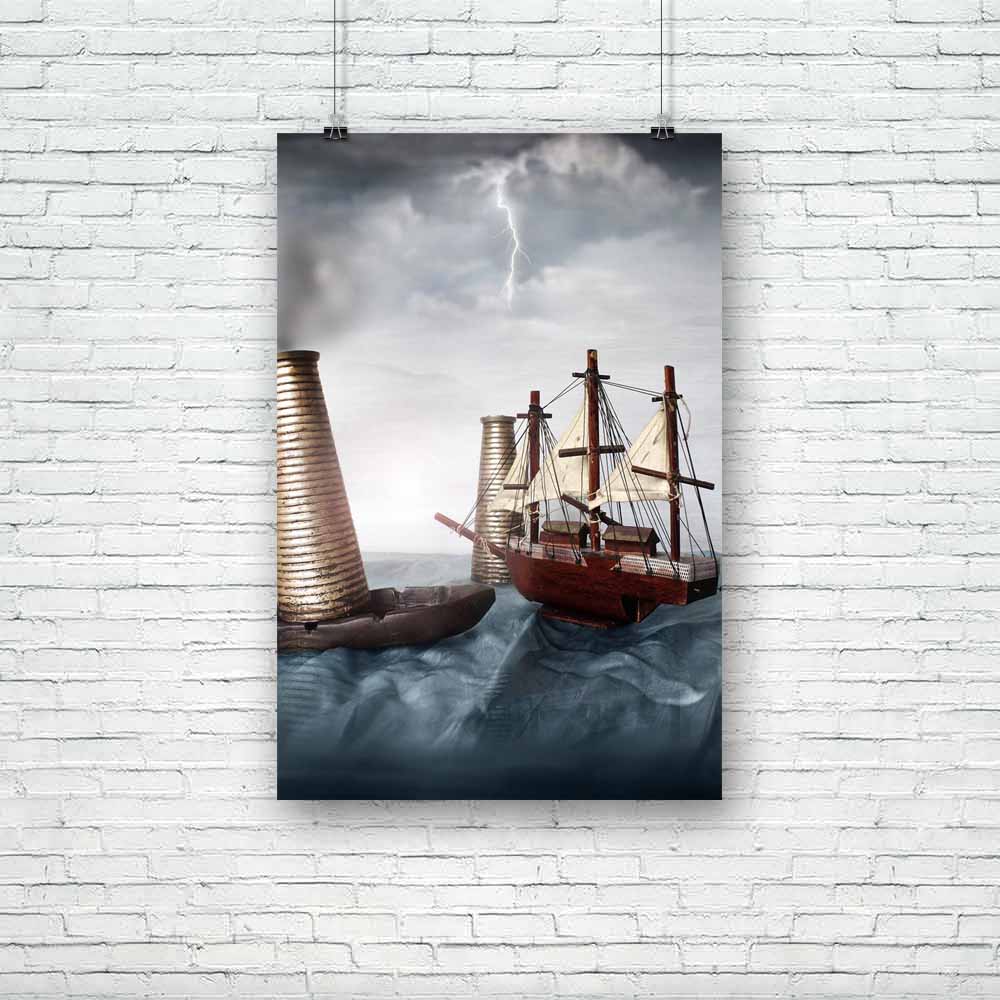 Miniature Ship In An Ocean Unframed Paper Poster-Paper Posters Unframed-POS_UN-IC 5000529 IC 5000529, Boats, Fantasy, Miniature Art, Nautical, Wooden, miniature, ship, in, an, ocean, unframed, paper, poster, boat, clouds, deck, fishing, naval, sailing, sky, storm, thunder, towers, toy, vessel, water, waves, wood, artzfolio, posters, wall posters, posters for room, posters for room decoration, office poster, door poster, baby poster, motivational posters, posters for room boys, quotes, poster for wall decora