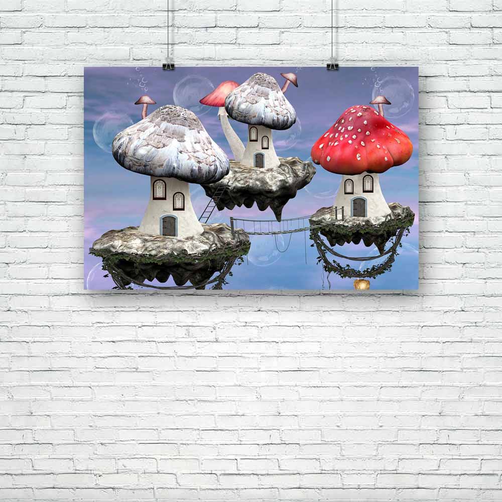 Mushrooms Magic Town Unframed Paper Poster-Paper Posters Unframed-POS_UN-IC 5000559 IC 5000559, Fantasy, Fruit and Vegetable, Fruits, Landscapes, Nature, Scenic, Sunrises, Sunsets, Surrealism, mushrooms, magic, town, unframed, paper, poster, artwork, background, beauty, bridge, bubbles, buildings, chimney, clouds, details, dew, doorway, dream, elves, enchanted, fae, faerie, fairy, tale, glass, home, houses, imagination, ivy, ladders, lamps, landscape, lovely, pleasure, sky, soap, stained, suggestive, sunris