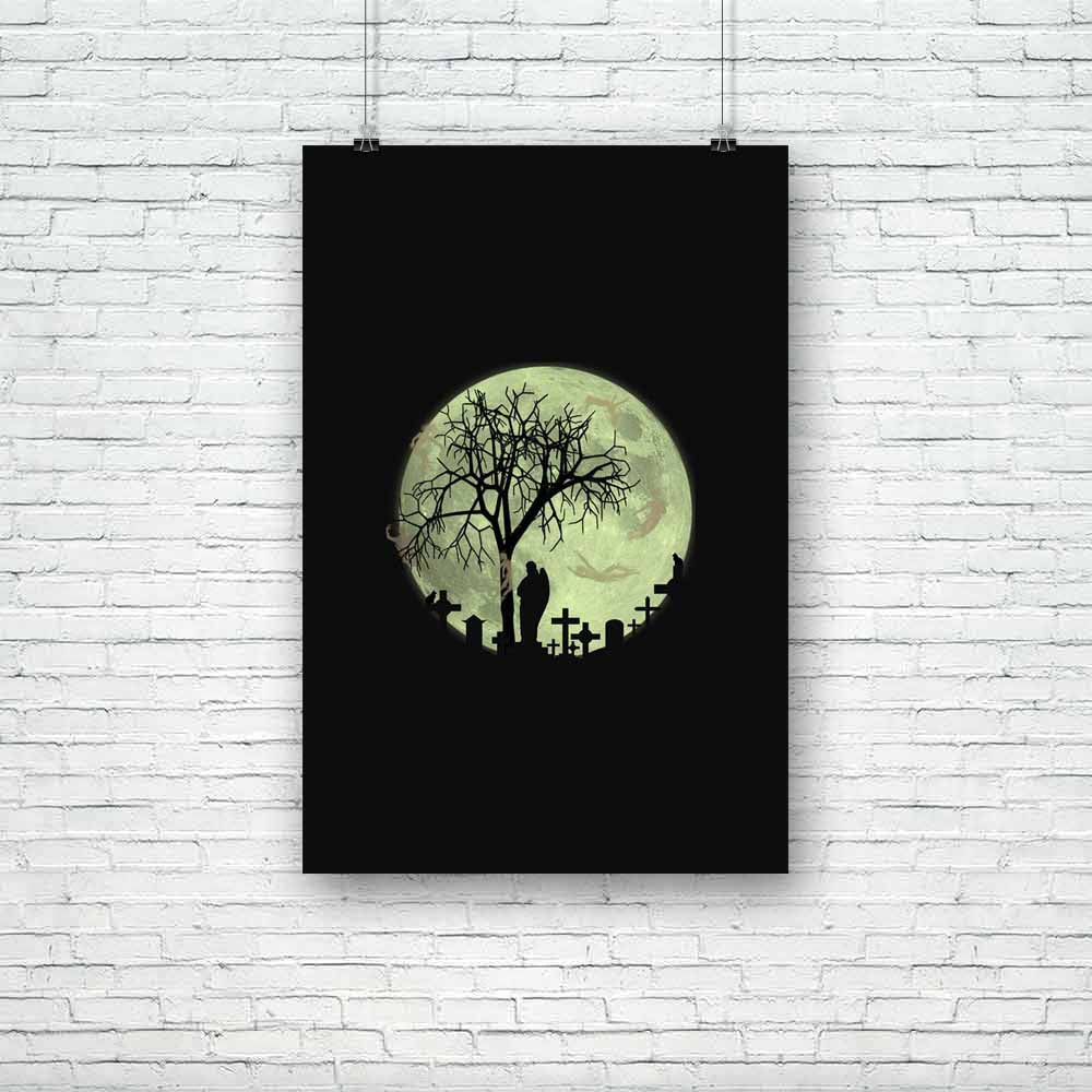 Halloween Scene Unframed Paper Poster-Paper Posters Unframed-POS_UN-IC 5000572 IC 5000572, Black, Black and White, Cross, Fantasy, Holidays, Icons, Illustrations, Marble and Stone, Mountains, Nature, Scenic, Signs, Signs and Symbols, Symbols, White, halloween, scene, unframed, paper, poster, tombstone, graveyard, abode, apparition, background, bats, beautiful, blue, cat, cemetery, colorful, creature, creepy, crypt, dark, death, design, dirt, draw, evening, evil, fog, ghost, grave, haunted, headstone, hill, 
