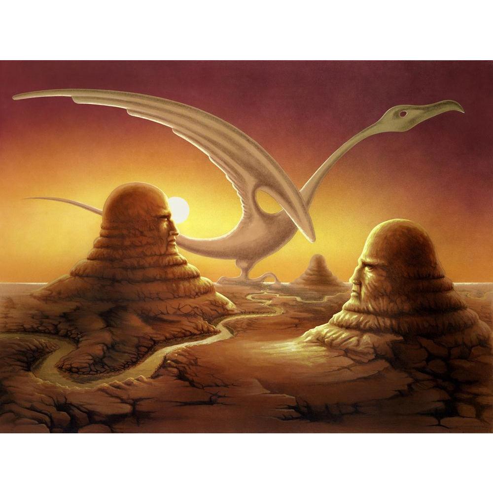 Surreal Scene Of Stone Sculptures In A Desert Canvas Painting Synthetic Frame-Paintings MDF Framing-AFF_FR-IC 5000620 IC 5000620, Art and Paintings, Birds, Drawing, Fantasy, Gouache, Landscapes, Marble and Stone, Paintings, Realism, Scenic, Sunsets, Surrealism, surreal, scene, of, stone, sculptures, in, a, desert, canvas, painting, synthetic, frame, oil, alien, arid, attitude, awe, bird, bizarre, color, image, countryside, craft, descriptive, dreams, dry, imagination, landscape, majestic, multi, colored, pa