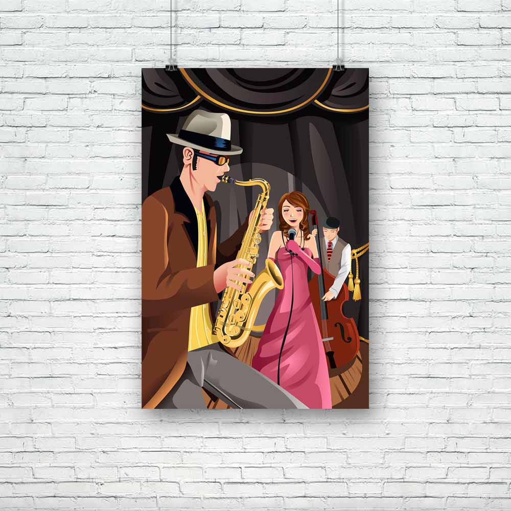Jazz Music Band Unframed Paper Poster-Paper Posters Unframed-POS_UN-IC 5000648 IC 5000648, Animated Cartoons, Caricature, Cartoons, Drawing, Entertainment, Illustrations, Modern Art, Music, Music and Dance, Music and Musical Instruments, Musical Instruments, People, jazz, band, unframed, paper, poster, saxophone, audio, bass, bassist, blues, cartoon, concert, cool, girl, hip, illustration, industry, instrument, lady, live, show, man, microphone, modern, player, musical, musician, night, club, performance, p