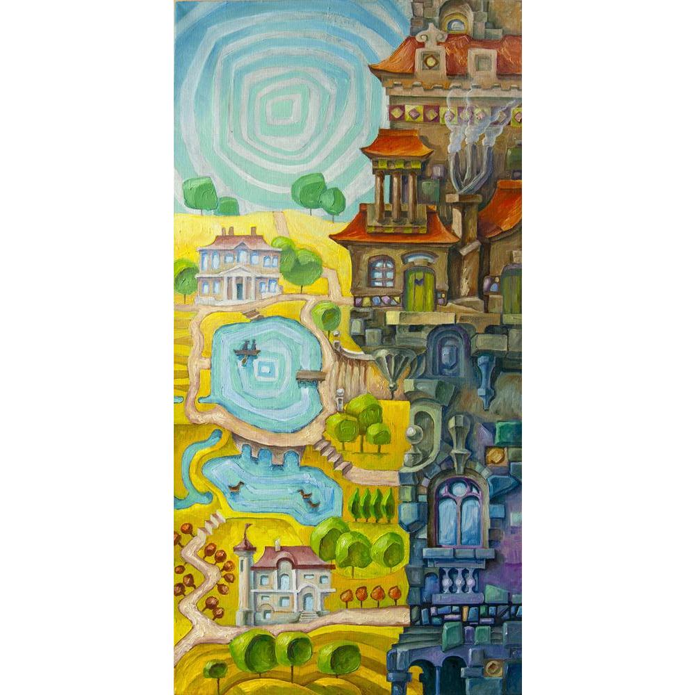 Whimsical Building With Architectural Elements Canvas Painting Synthetic Frame-Paintings MDF Framing-AFF_FR-IC 5000801 IC 5000801, Architecture, Art and Paintings, Baroque, Countries, Culture, Decorative, Ethnic, Fantasy, Illustrations, Landscapes, Nature, Paintings, Rococo, Scenic, Traditional, Tribal, World Culture, whimsical, building, with, architectural, elements, canvas, painting, synthetic, frame, alley, art, artwork, bizarre, blue, castle, country, decor, decoration, eco, ecological, exterior, facad