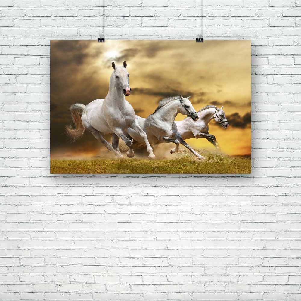 White Horses D3 Unframed Paper Poster-Paper Posters Unframed-POS_UN-IC 5000906 IC 5000906, Art and Paintings, Black, Black and White, Nature, Scenic, Sunrises, Sunsets, White, horses, d3, unframed, paper, poster, wild, horse, galloping, stallion, gallop, beast, blue, cloud, clouds, cloudy, dust, emotions, equestrian, equine, farm, fast, fastest, fight, force, forward, free, freedom, gray, grey, ground, herd, hoofed, isolated, jump, light, male, mammal, mane, motion, moving, power, ranch, run, runner, sand, 