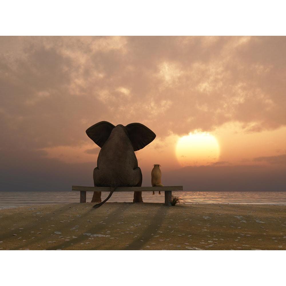 Elephant & Dog Canvas Painting Synthetic Frame-Paintings MDF Framing-AFF_FR-IC 5000925 IC 5000925, Animals, Friends, Holidays, Nature, Scenic, Seasons, Sunsets, Tropical, elephant, dog, canvas, painting, synthetic, frame, animal, bench, big, and, small, contemplation, sitting, on, a, think, back, beach, beautiful, calm, clouds, couple, difference, looking, mood, ocean, outdoor, red, relationship, resort, romantic, sand, sea, season, sky, summer, sunset, together, two, vacation, view, water, artzfolio, wall 