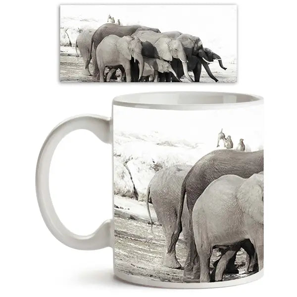 A Herd Of African Elephants Ceramic Coffee Tea Mug Inside White