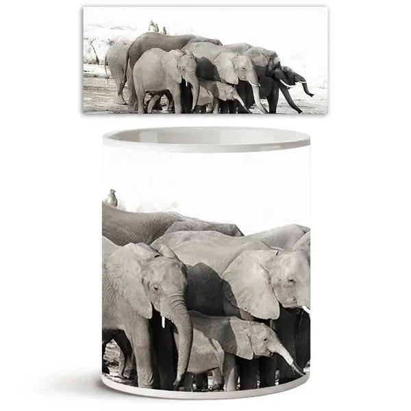 A Herd Of African Elephants Ceramic Coffee Tea Mug Inside White