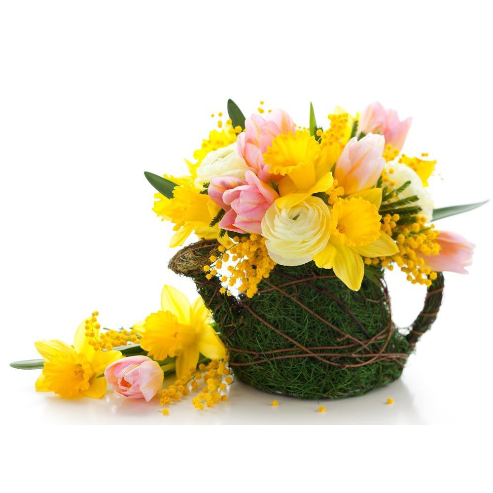 Bouquet Of Spring Flowers Canvas Painting Synthetic Frame-Paintings MDF Framing-AFF_FR-IC 5000956 IC 5000956, Black and White, Botanical, Floral, Flowers, Holidays, Nature, Scenic, Seasons, White, bouquet, of, spring, canvas, painting, synthetic, frame, acacia, arrangement, background, beautiful, beauty, bloom, blooming, blossom, bud, bunch, colorful, composition, daffodil, decor, decoration, easter, flora, flower, fresh, freshness, green, holiday, horizontal, mimosa, narcissus, nobody, pink, plant, ranuncu