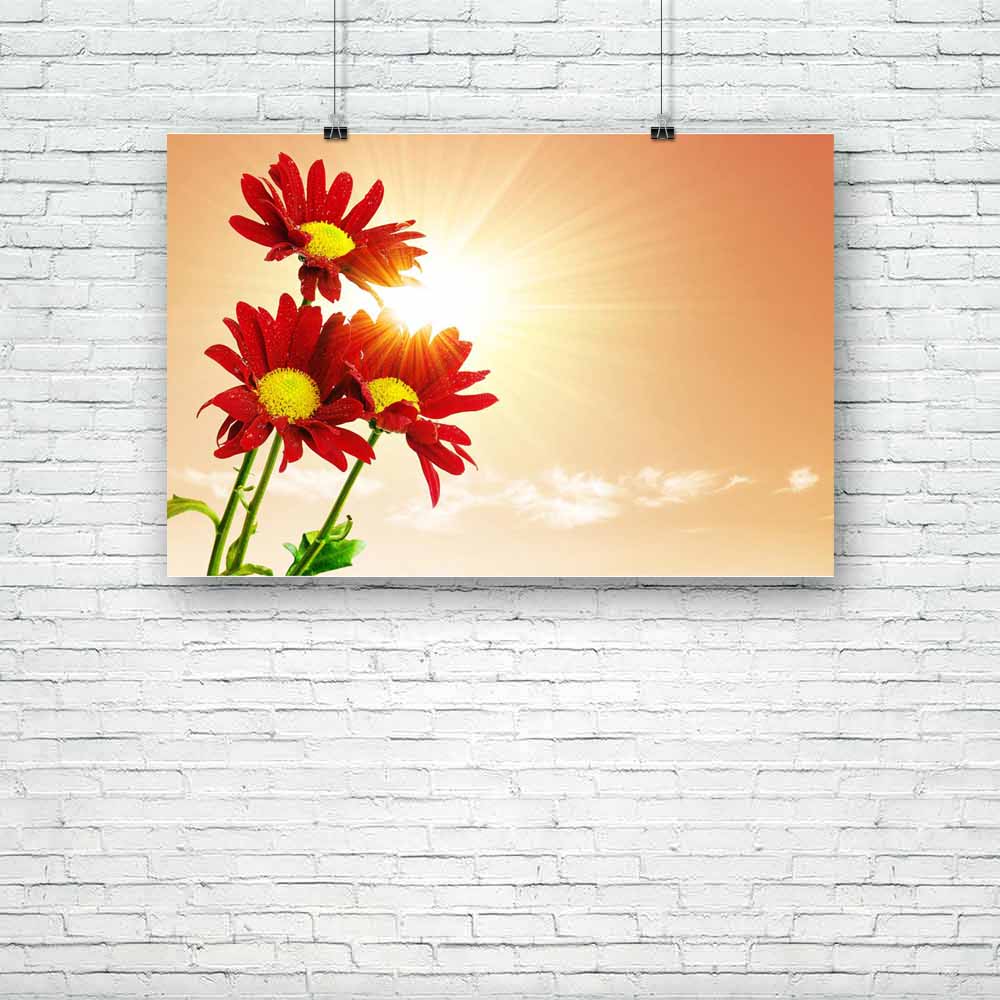 Three Red Flowers Unframed Paper Poster-Paper Posters Unframed-POS_UN-IC 5000988 IC 5000988, Botanical, Floral, Flowers, Landscapes, Nature, Rural, Scenic, Signs, Signs and Symbols, Space, Sunrises, Sunsets, three, red, unframed, paper, poster, background, beautiful, beauty, bloom, blossom, border, bright, color, colorful, day, design, detail, empty, field, flower, frame, fresh, garden, gift, green, group, grow, landscape, leaf, light, macro, natural, orange, outdoors, pink, plant, pretty, seasonal, sky, sp