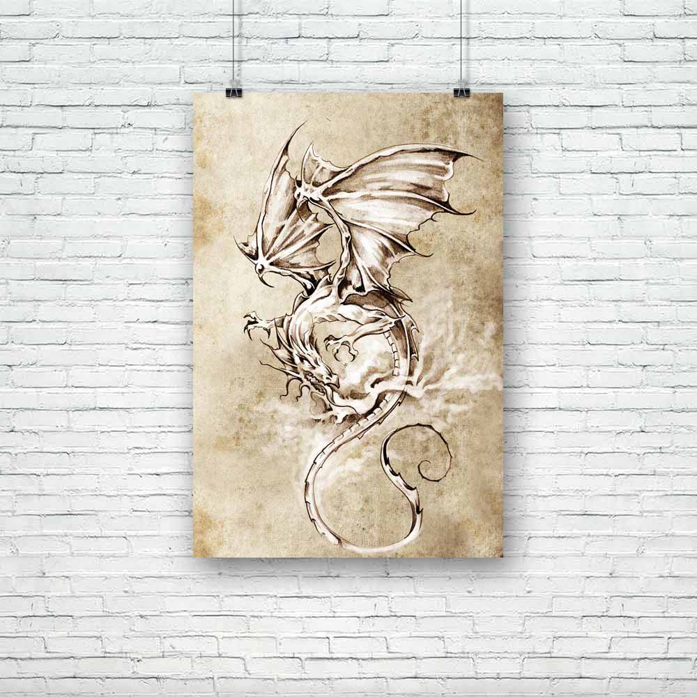 Tattoo Art Classic Dragon Unframed Paper Poster-Paper Posters Unframed-POS_UN-IC 5000997 IC 5000997, Ancient, Animated Cartoons, Art and Paintings, Asian, Black and White, Botanical, Caricature, Cartoons, Chinese, Culture, Decorative, Digital, Digital Art, Drawing, Ethnic, Fantasy, Floral, Flowers, Graphic, Historical, Illustrations, Medieval, Nature, Patterns, Signs, Signs and Symbols, Sketches, Traditional, Tribal, Vintage, White, World Culture, tattoo, art, classic, dragon, unframed, paper, poster, flowe