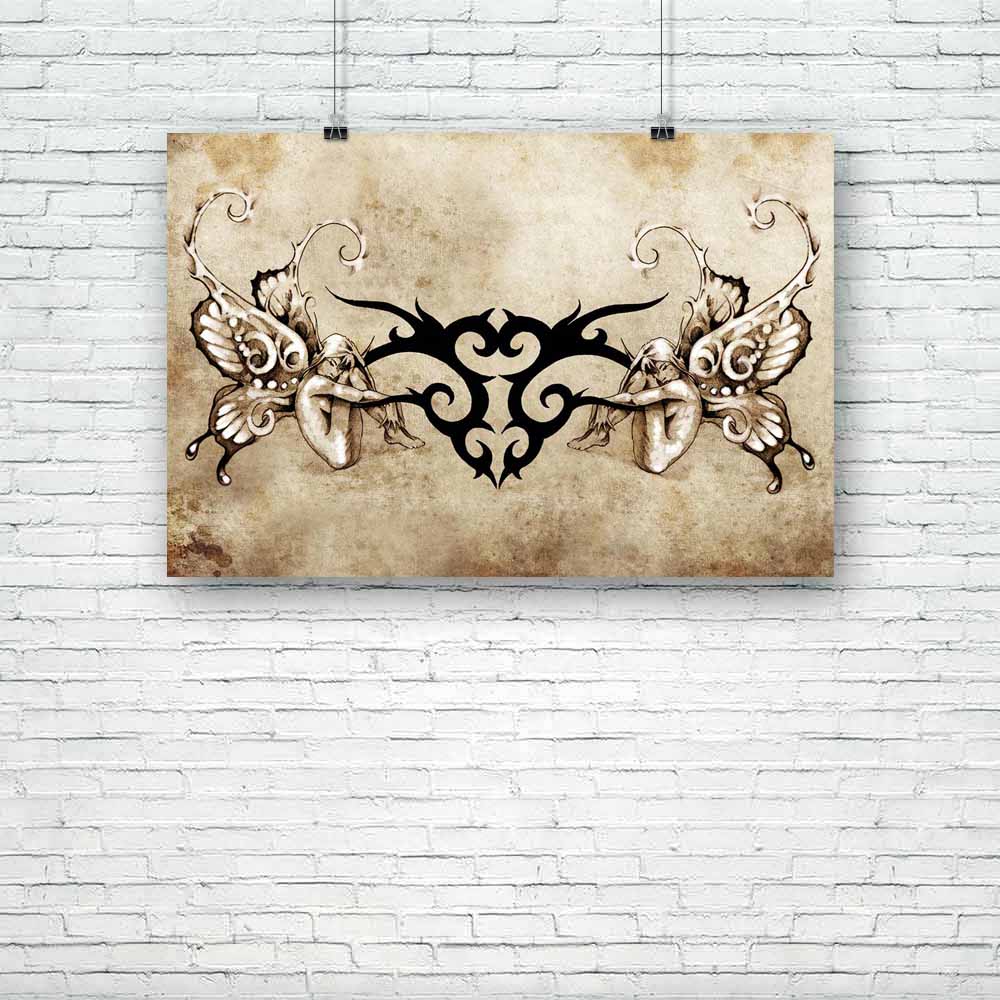 Tattoo Art Tribal With Two Nymphs Unframed Paper Poster-Paper Posters Unframed-POS_UN-IC 5001002 IC 5001002, Abstract Expressionism, Abstracts, Ancient, Art and Paintings, Black, Black and White, Botanical, Culture, Decorative, Digital, Digital Art, Drawing, Ethnic, Floral, Flowers, Graphic, Historical, Illustrations, Medieval, Modern Art, Nature, Patterns, Retro, Scenic, Semi Abstract, Signs, Signs and Symbols, Sketches, Symbols, Traditional, Tribal, Vintage, World Culture, tattoo, art, with, two, nymphs, 