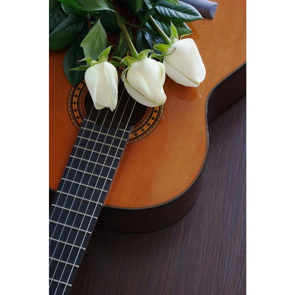 Composition Of Three White Roses On The Guitar Canvas Painting Synthetic Frame-Paintings MDF Framing-AFF_FR-IC 5001020 IC 5001020, Art and Paintings, Black and White, Botanical, Floral, Flowers, Music, Music and Dance, Music and Musical Instruments, Musical Instruments, Nature, Still Life, White, Wooden, composition, of, three, roses, on, the, guitar, canvas, painting, synthetic, frame, acoustic, art, brown, classical, close, up, flower, instrument, leaf, musical, nobody, rose, sound, still, life, strings, 