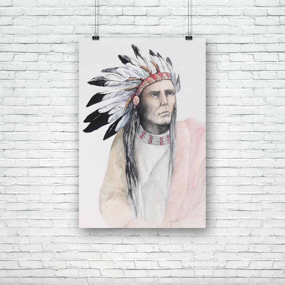 American Indian With Feathers Unframed Paper Poster-Paper Posters Unframed-POS_UN-IC 5001022 IC 5001022, American, Ancient, Art and Paintings, Black, Black and White, Culture, Drawing, Ethnic, Historical, Illustrations, Indian, Individuals, Medieval, Paintings, People, Portraits, Traditional, Tribal, Vintage, White, World Culture, with, feathers, unframed, paper, poster, native, adornment, art, artistic, chief, chieftain, close, closeup, color, costume, creative, creativity, decor, decoration, draw, dress, 