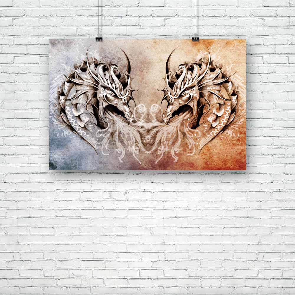 Tattoo Art Medieval Dragons Heart Unframed Paper Poster-Paper Posters Unframed-POS_UN-IC 5001027 IC 5001027, Abstract Expressionism, Abstracts, Ancient, Art and Paintings, Black, Black and White, Culture, Decorative, Digital, Digital Art, Drawing, Ethnic, Fantasy, Graphic, Hearts, Historical, Illustrations, Love, Medieval, Modern Art, Patterns, Retro, Semi Abstract, Signs, Signs and Symbols, Sketches, Symbols, Traditional, Tribal, Vintage, World Culture, tattoo, art, dragons, heart, unframed, paper, poster,