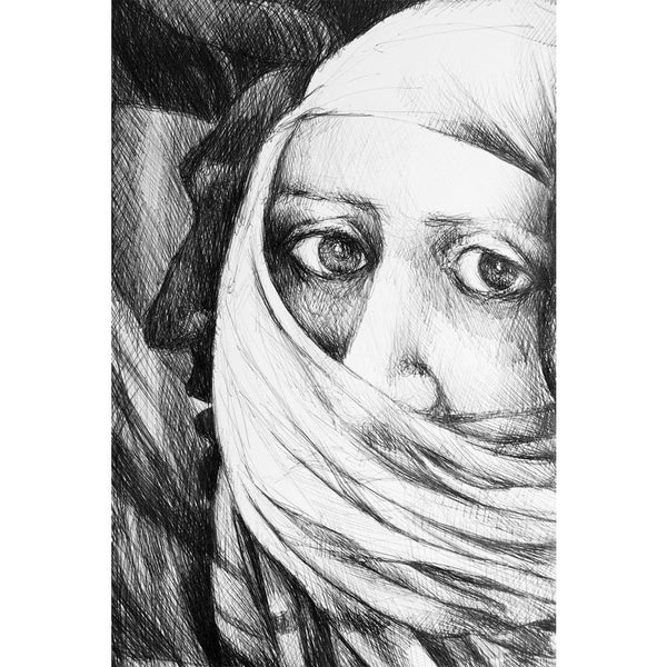 Arab Woman with Burkha Unframed Paper Poster-Paper Posters Unframed-POS_UN-IC 5001038 IC 5001038, Black, Black and White, Conceptual, Drawing, Illustrations, Individuals, Portraits, Signs, Signs and Symbols, Sketches, Urban, White, arab, woman, with, burkha, unframed, paper, wall, poster, background, burka, closeup, concept, cover, detail, draw, expression, expressive, eye, face, handcraft, handmade, illustration, illustrative, intensive, pen, picture, portrait, profile, sign, sketch, stylized, technique, t