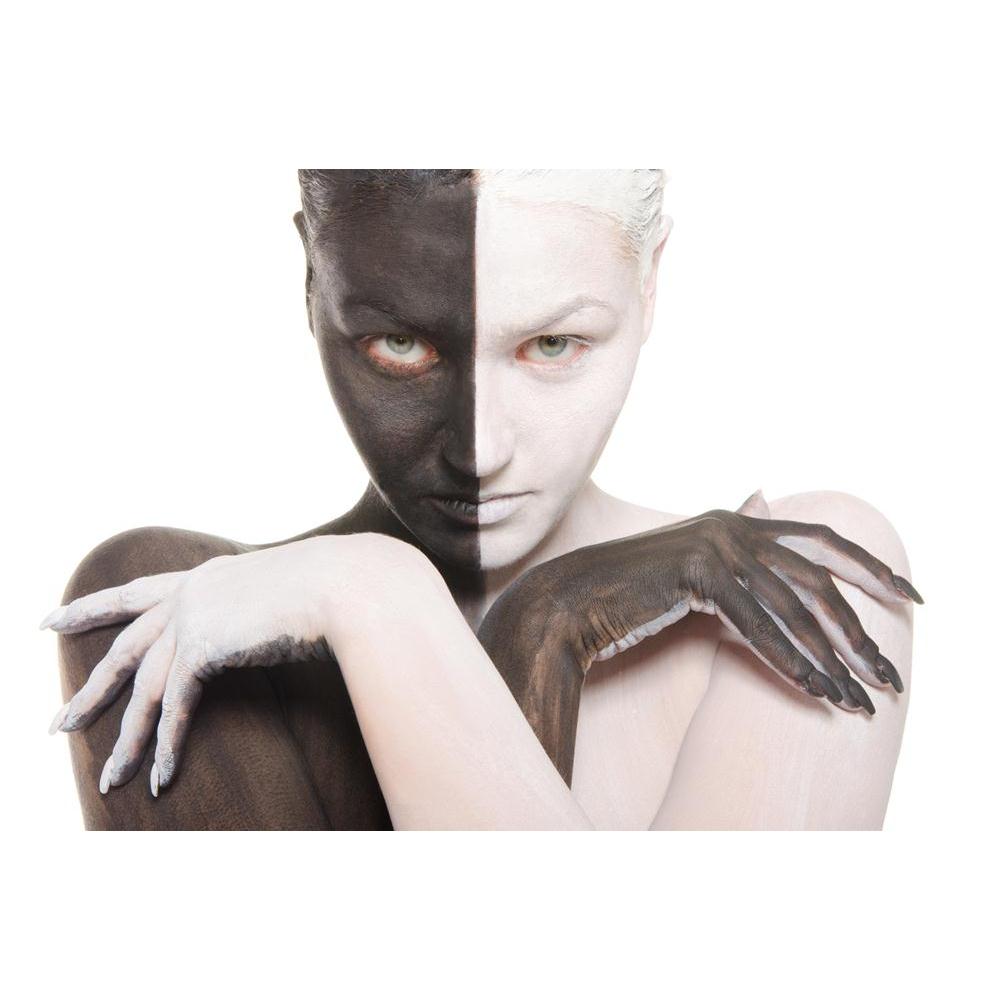 Woman In Black & White Canvas Painting Synthetic Frame-Paintings MDF Framing-AFF_FR-IC 5001039 IC 5001039, Adult, Asian, Black, Black and White, Individuals, Portraits, White, woman, in, canvas, painting, synthetic, frame, caucasian, contrast, dark, face, female, finger, half, hand, head, headshot, horizontal, lady, looking, at, camera, make, up, one, person, opposites, opposition, paint, portion, portrait, stage, makeup, studio, shot, background, young, artzfolio, wall decor for living room, wall frames fo