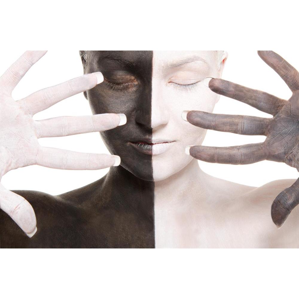 Woman In Black & White Canvas Painting Synthetic Frame-Paintings MDF Framing-AFF_FR-IC 5001040 IC 5001040, Adult, Asian, Black, Black and White, Individuals, Portraits, White, woman, in, canvas, painting, synthetic, frame, caucasian, contrast, dark, face, female, finger, half, hand, head, headshot, horizontal, lady, looking, at, camera, make, up, one, person, opposites, opposition, paint, portion, portrait, stage, makeup, studio, shot, background, young, artzfolio, wall decor for living room, wall frames fo