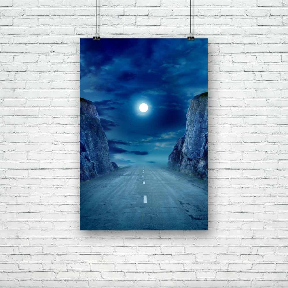 Moon Road Unframed Paper Poster-Paper Posters Unframed-POS_UN-IC 5001061 IC 5001061, Fantasy, Landscapes, Marble and Stone, Mountains, Nature, Perspective, Rural, Scenic, Wooden, moon, road, unframed, paper, poster, moonlight, mystic, asphalt, cloud, cloudscape, cloudy, dark, desolate, dramatic, drive, empty, environment, evening, fog, forest, green, highlands, hill, landscape, light, mist, murky, night, overcast, pine, roadside, rocks, route, scenery, sky, stone, summer, tarmac, tree, twilight, view, weath