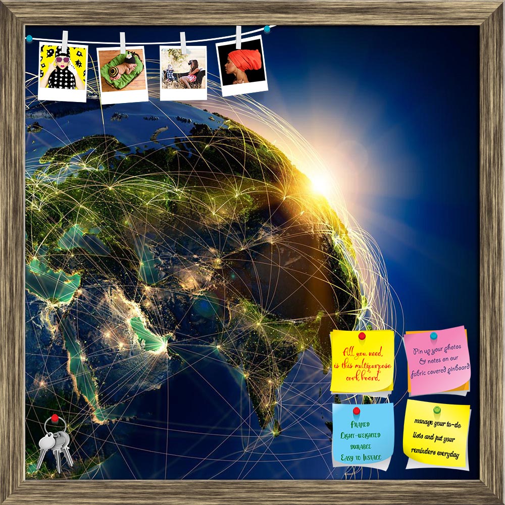 ArtzFolio Highly Detailed Planet Earth At Night Printed Bulletin Board Notice Pin Board Soft Board | Framed-Bulletin Boards Framed-AZSAO13284940BLB_FR_L-Image Code 5001075 Vishnu Image Folio Pvt Ltd, IC 5001075, ArtzFolio, Bulletin Boards Framed, Conceptual, Places, Digital Art, highly, detailed, planet, earth, at, night, printed, bulletin, board, notice, pin, soft, framed, lit, by, rising, sun, embossed, continents, illuminated, light, cities, translucent, reflective, ocean, surrounded, luminous, network, 