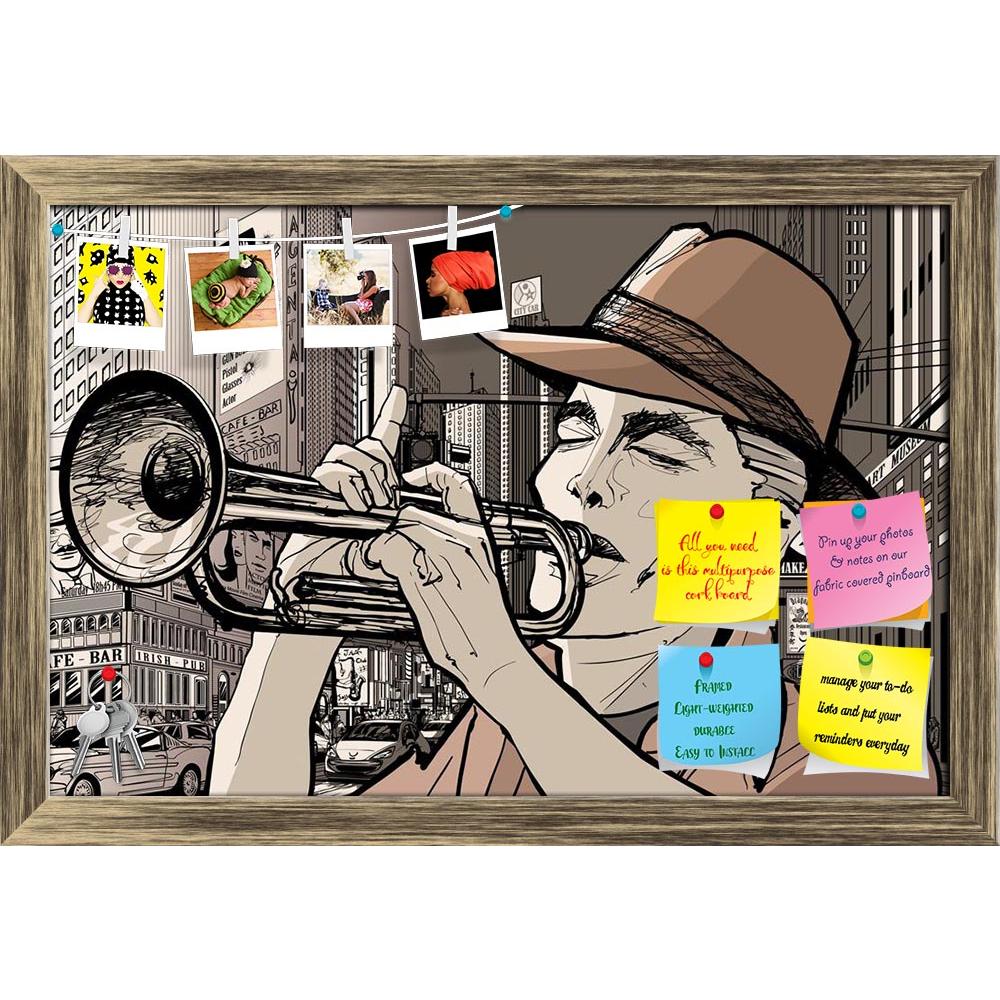 ArtzFolio Trumpeter In A New York Street Printed Bulletin Board Notice Pin Board Soft Board | Framed-Bulletin Boards Framed-AZSAO13357624BLB_FR_L-Image Code 5001086 Vishnu Image Folio Pvt Ltd, IC 5001086, ArtzFolio, Bulletin Boards Framed, Music & Dance, Digital Art, trumpeter, in, a, new, york, street, printed, bulletin, board, notice, pin, soft, framed, illustration, pin up board, push pin board, extra large cork board, big pin board, notice board, small bulletin board, cork board, wall notice board, gian