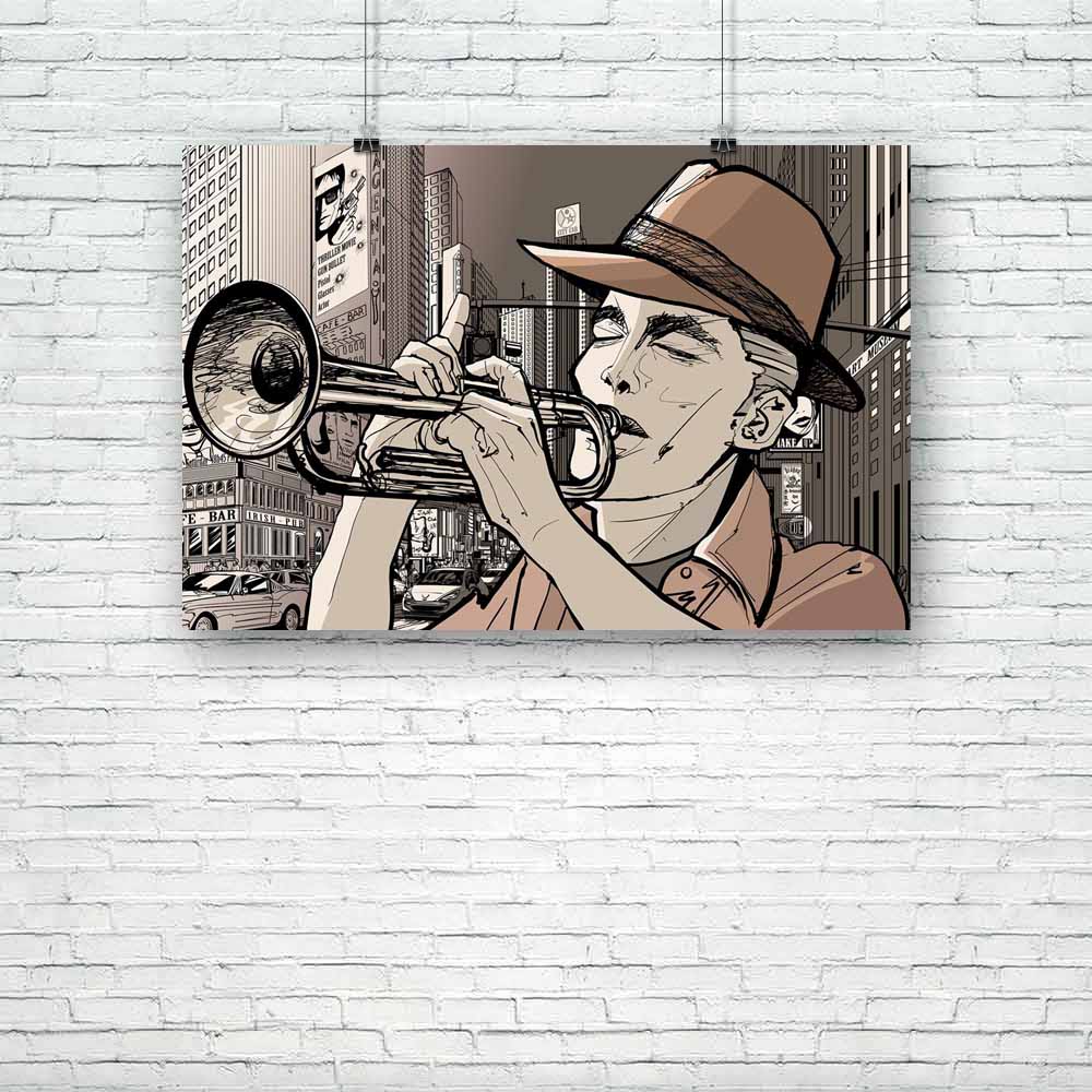 Trumpeter In A New York Street Unframed Paper Poster-Paper Posters Unframed-POS_UN-IC 5001086 IC 5001086, Art and Paintings, Drawing, Entertainment, Illustrations, Music, Music and Dance, Music and Musical Instruments, Pets, trumpeter, in, a, new, york, street, unframed, paper, poster, jazz, trumpet, blues, advertisement, art, artist, building, entertainer, horn, illustration, instrument, male, man, musician, performance, performer, play, player, rhythm, rock, shop, soul, sound, artzfolio, posters, wall pos