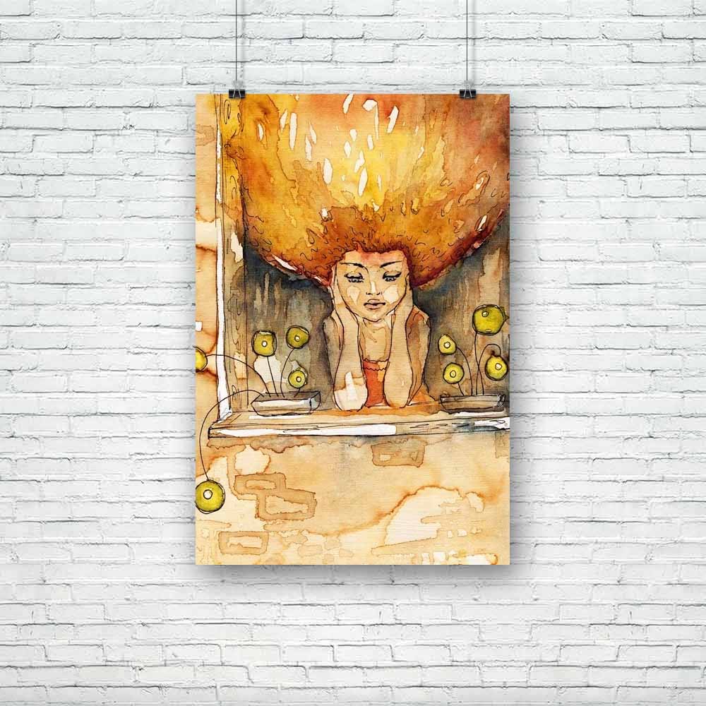 Girl Portrait D6 Unframed Paper Poster-Paper Posters Unframed-POS_UN-IC 5001090 IC 5001090, Art and Paintings, Botanical, Floral, Flowers, Geometric Abstraction, Illustrations, Individuals, Nature, Paintings, Portraits, Watercolour, girl, portrait, d6, unframed, paper, poster, abstraction, child, face, flower, flowerpot, hair, illustration, image, painting, sill, sitting, staring, watercolor, window, woman, artzfolio, posters, wall posters, posters for room, posters for room decoration, office poster, door 