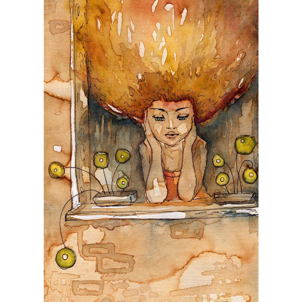 Portrait Of A Beautiful Girl Canvas Painting Synthetic Frame-Paintings MDF Framing-AFF_FR-IC 5001090 IC 5001090, Art and Paintings, Botanical, Floral, Flowers, Geometric Abstraction, Illustrations, Individuals, Nature, Paintings, Portraits, Watercolour, portrait, of, a, beautiful, girl, canvas, painting, synthetic, frame, abstraction, child, face, flower, flowerpot, hair, illustration, image, sill, sitting, staring, watercolor, window, woman, artzfolio, wall decor for living room, wall frames for living roo