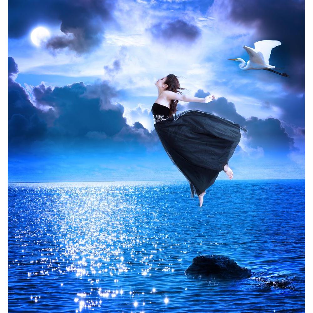 Girl Jumping Into The Blue Night Sky Canvas Painting Synthetic Frame-Paintings MDF Framing-AFF_FR-IC 5001122 IC 5001122, Birds, Black and White, Fantasy, Landscapes, Nature, Scenic, White, girl, jumping, into, the, blue, night, sky, canvas, painting, synthetic, frame, scenery, beautiful, fairy, flying, romantic, woman, reflection, background, beauty, bird, cloud, dark, darkness, dream, dreamy, dress, egret, environment, evening, female, fly, heron, lady, lake, landscape, light, magic, majestic, moon, myster