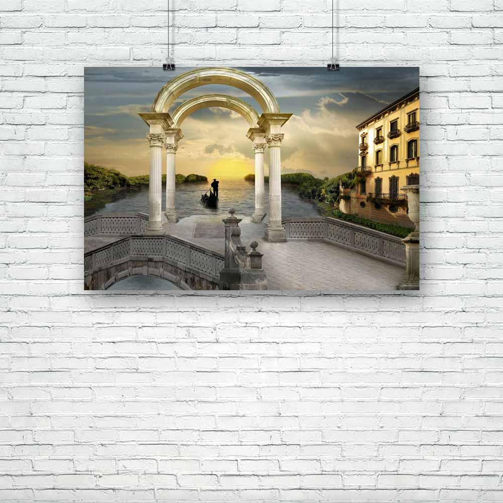 Gondolier`S Route Unframed Paper Poster-Paper Posters Unframed-POS_UN-IC 5001183 IC 5001183, Collages, Fantasy, Nature, Realism, Scenic, Science Fiction, Surrealism, gondolier`s, route, unframed, paper, poster, alien, bewitching, bizarre, clouds, collage, color, colour, column, craft, enchanted, enchanting, fabulous, faerie, fairy, fairytales, fancy, fantastic, fiction, flight, free, gondola, gondolier, illusion, imagination, legend, light, magic, magical, miraculous, pillar, platform, power, prank, romanti