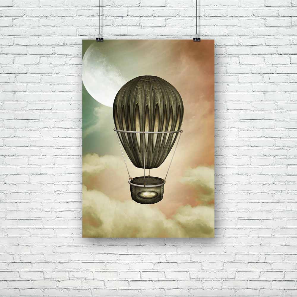 Air Balloon With Moon Unframed Paper Poster - Paper Posters Unframed - ArtzFolio.com