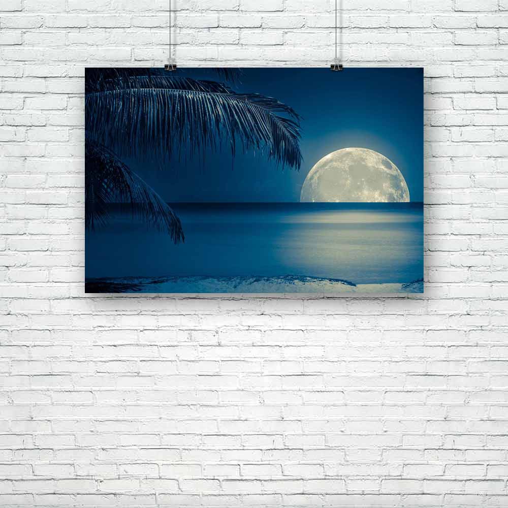 Full Moon Reflected On Water Unframed Paper Poster-Paper Posters Unframed-POS_UN-IC 5001208 IC 5001208, Automobiles, Black, Black and White, Holidays, Landscapes, Nature, Scenic, Transportation, Travel, Tropical, Vehicles, White, full, moon, reflected, on, water, unframed, paper, poster, moonlight, romantic, night, beach, scene, lonely, background, beautiful, big, blue, calm, caribbean, coast, coconut, dark, dawn, deserted, dusk, exotic, glow, holiday, island, landscape, light, midnight, ocean, palm, peacef