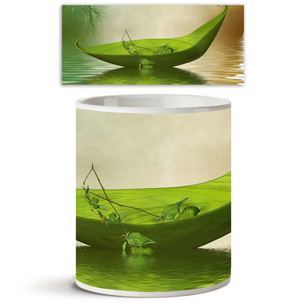 Leaf Boat In The Lake Ceramic Coffee Tea Mug Inside White-Coffee