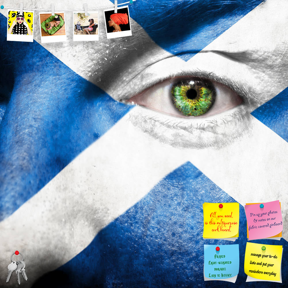 ArtzFolio Scotland Flag Painted On Face Printed Bulletin Board Notice Pin Board Soft Board | Frameless-Bulletin Boards Frameless-AZSAO14386006BLB_FL_L-Image Code 5001271 Vishnu Image Folio Pvt Ltd, IC 5001271, ArtzFolio, Bulletin Boards Frameless, Places, Portraits, Photography, scotland, flag, painted, on, face, printed, bulletin, board, notice, pin, soft, frameless, green, eye, show, support, pin up board, push pin board, extra large cork board, big pin board, notice board, small bulletin board, cork boar
