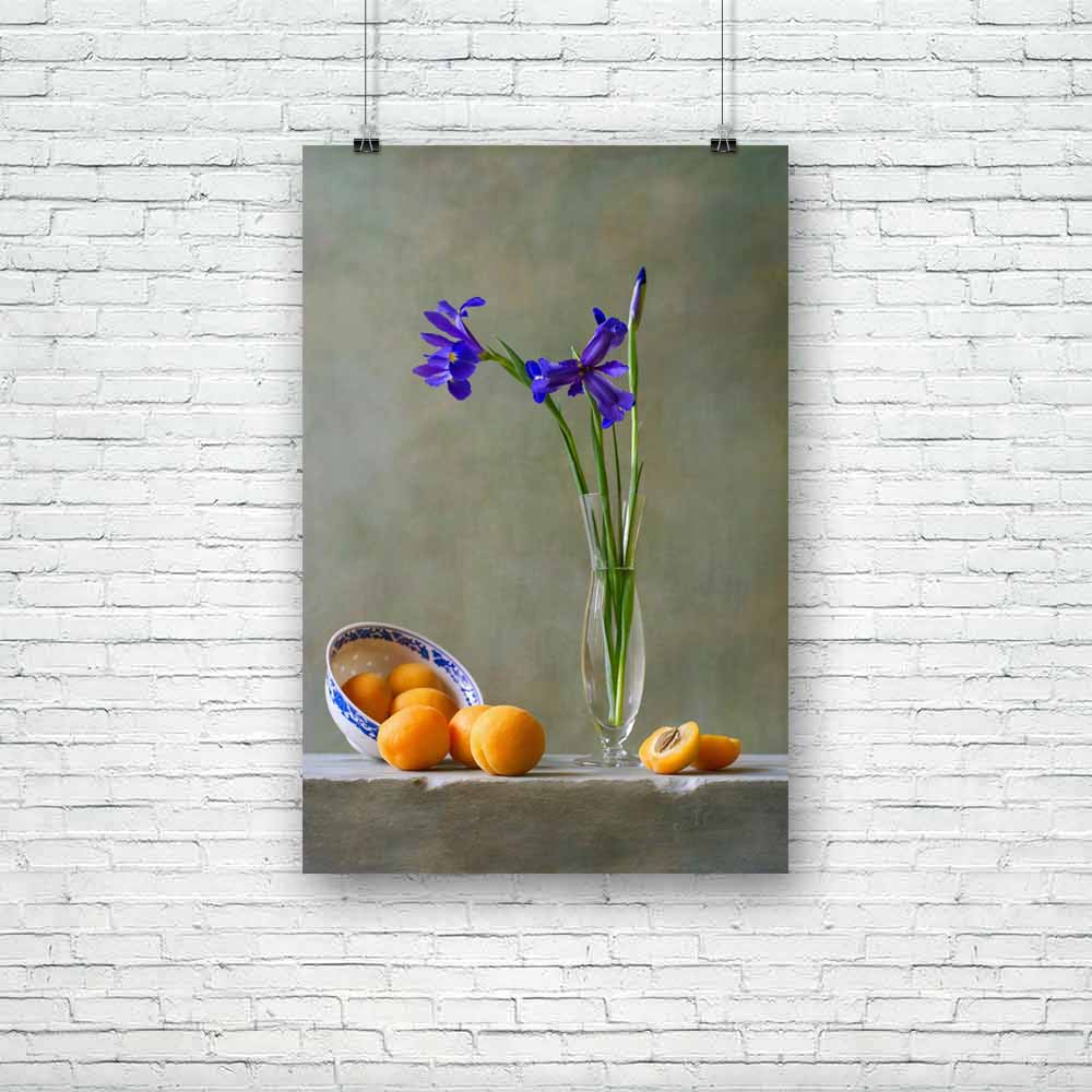 Still Life With Irises & Apricots Unframed Paper Poster-Paper Posters Unframed-POS_UN-IC 5001276 IC 5001276, Art and Paintings, Black and White, Botanical, Floral, Flowers, Fruit and Vegetable, Fruits, Nature, Paintings, Signs, Signs and Symbols, Still Life, White, still, life, with, irises, apricots, unframed, paper, poster, morte, fruit, iris, flower, painting, art, beautiful, blue, bouquet, bowl, bud, composition, decoration, design, fragrant, orange, picture, vase, visual, artzfolio, posters, wall poste