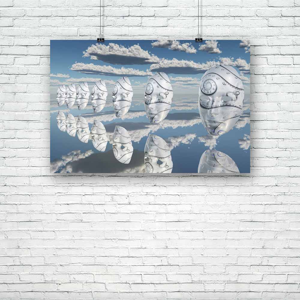 White Faces Float About Reflecting Surface Unframed Paper Poster-Paper Posters Unframed-POS_UN-IC 5001285 IC 5001285, Abstract Expressionism, Abstracts, Art and Paintings, Black and White, Conceptual, Fantasy, Futurism, Illustrations, People, Realism, Semi Abstract, Signs, Signs and Symbols, Surrealism, Symbols, White, faces, float, about, reflecting, surface, unframed, paper, poster, abstract, appointment, art, artistic, background, beautiful, blue, clock, clouds, concept, cool, design, dial, dream, dreaml