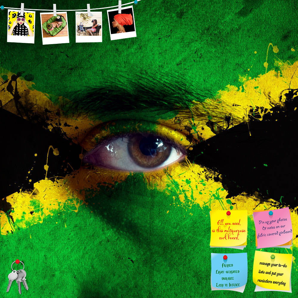 ArtzFolio Jamaican Flag Painted On Face Printed Bulletin Board Notice Pin Board Soft Board | Frameless-Bulletin Boards Frameless-AZSAO14534015BLB_FL_L-Image Code 5001294 Vishnu Image Folio Pvt Ltd, IC 5001294, ArtzFolio, Bulletin Boards Frameless, Places, Portraits, Photography, jamaican, flag, painted, on, face, printed, bulletin, board, notice, pin, soft, frameless, national, team, supporter, close, male, eye, pin up board, push pin board, extra large cork board, big pin board, notice board, small bulleti