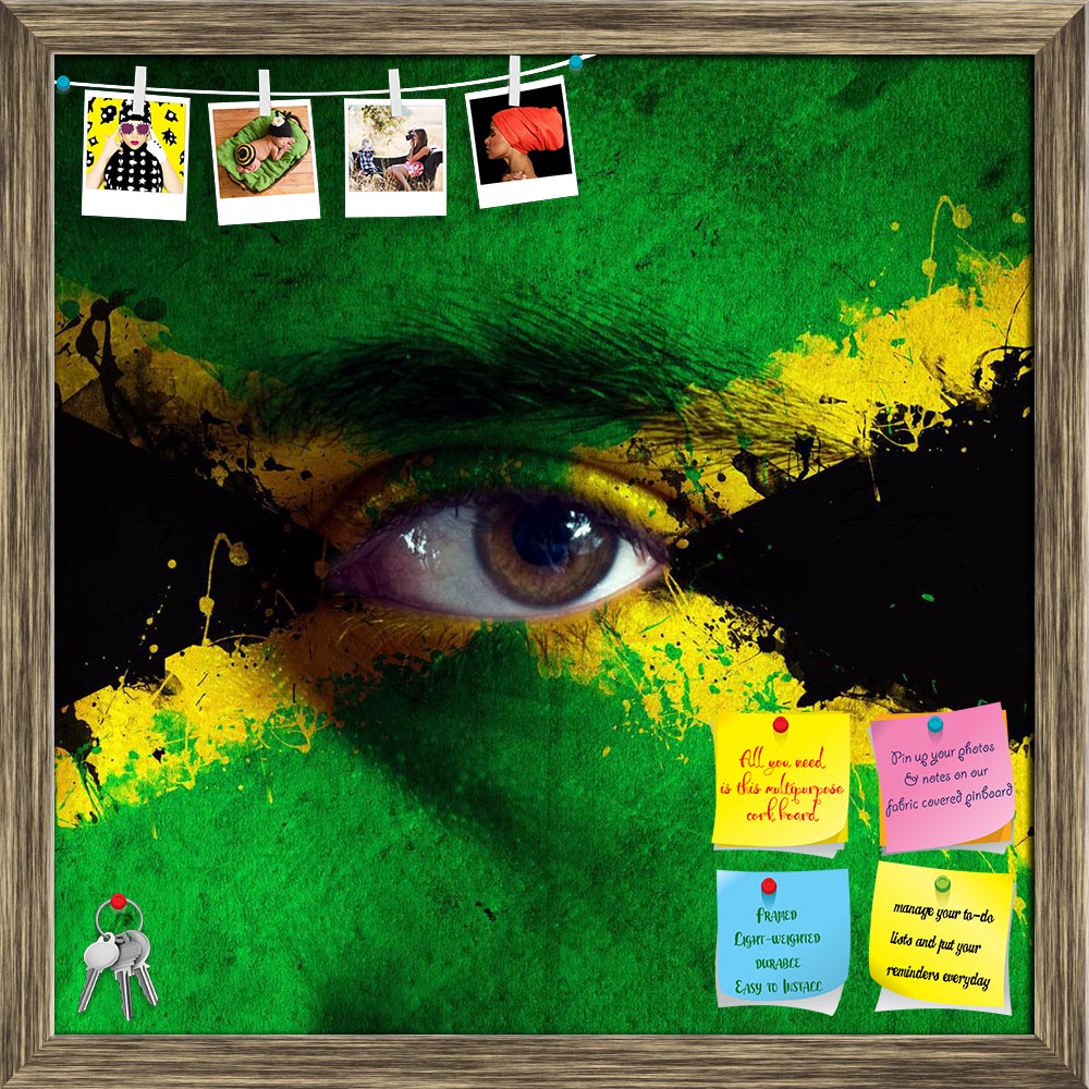 ArtzFolio Jamaican Flag Painted On Face Printed Bulletin Board Notice Pin Board Soft Board | Framed-Bulletin Boards Framed-AZSAO14534015BLB_FR_L-Image Code 5001294 Vishnu Image Folio Pvt Ltd, IC 5001294, ArtzFolio, Bulletin Boards Framed, Places, Portraits, Photography, jamaican, flag, painted, on, face, printed, bulletin, board, notice, pin, soft, framed, national, team, supporter, close, male, eye, pin up board, push pin board, extra large cork board, big pin board, notice board, small bulletin board, cor