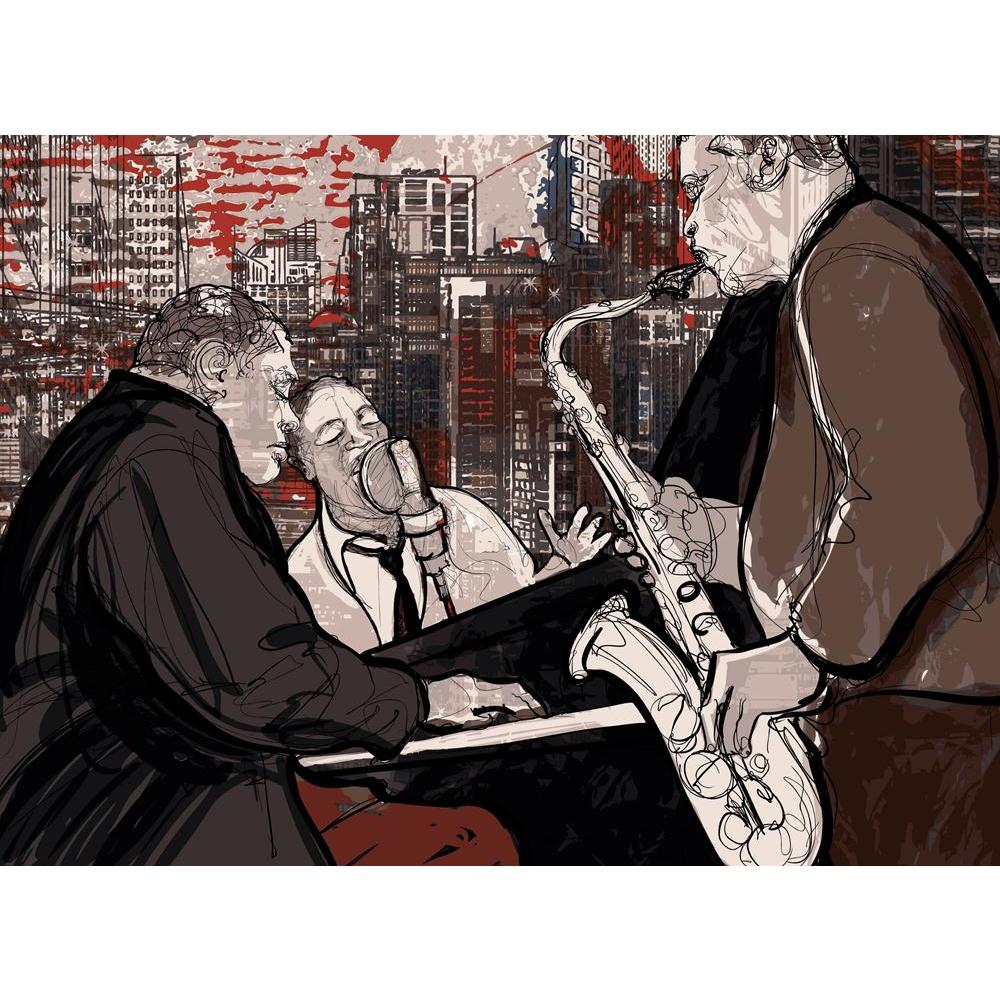 Jazz Band Canvas Painting Synthetic Frame-Paintings MDF Framing-AFF_FR-IC 5001487 IC 5001487, Art and Paintings, Black, Black and White, Cities, City Views, Digital, Digital Art, Drawing, Graphic, Illustrations, Music, Music and Dance, Music and Musical Instruments, Musical Instruments, Signs, Signs and Symbols, jazz, band, canvas, painting, synthetic, frame, saxophone, singer, blues, art, artistic, brass, building, city, concert, design, event, horn, illustration, instrument, instrumental, male, man, music