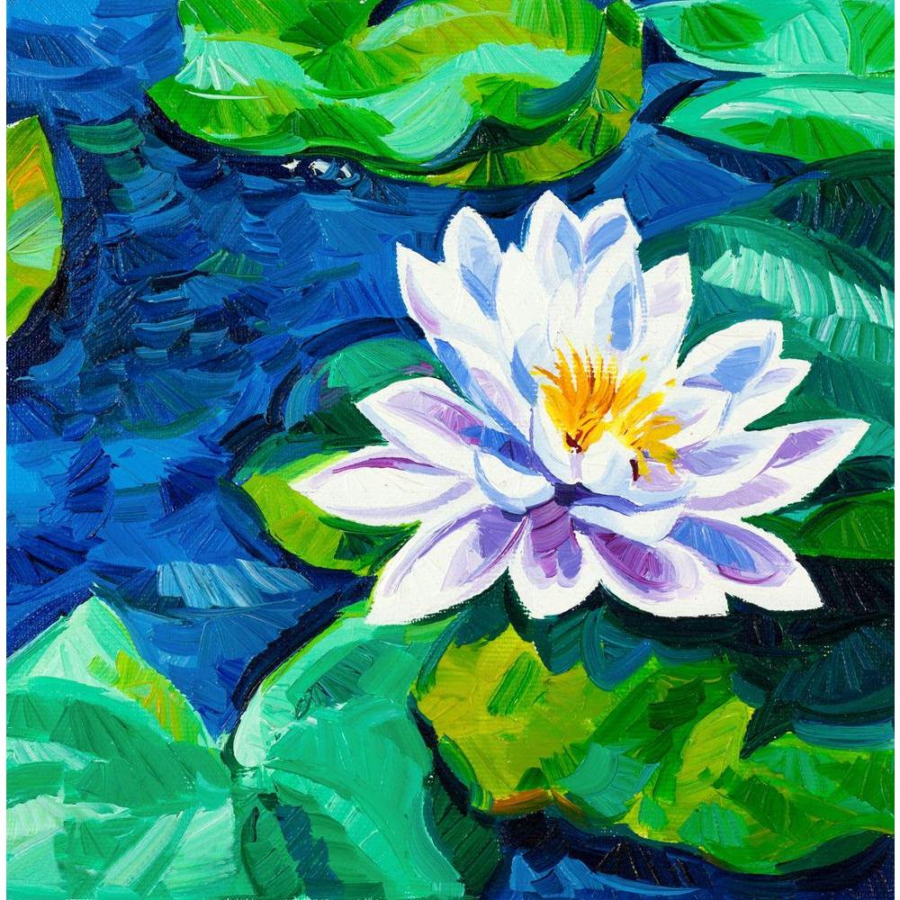 white water lily painting Water Lily Canvas Painting Synthetic Frame