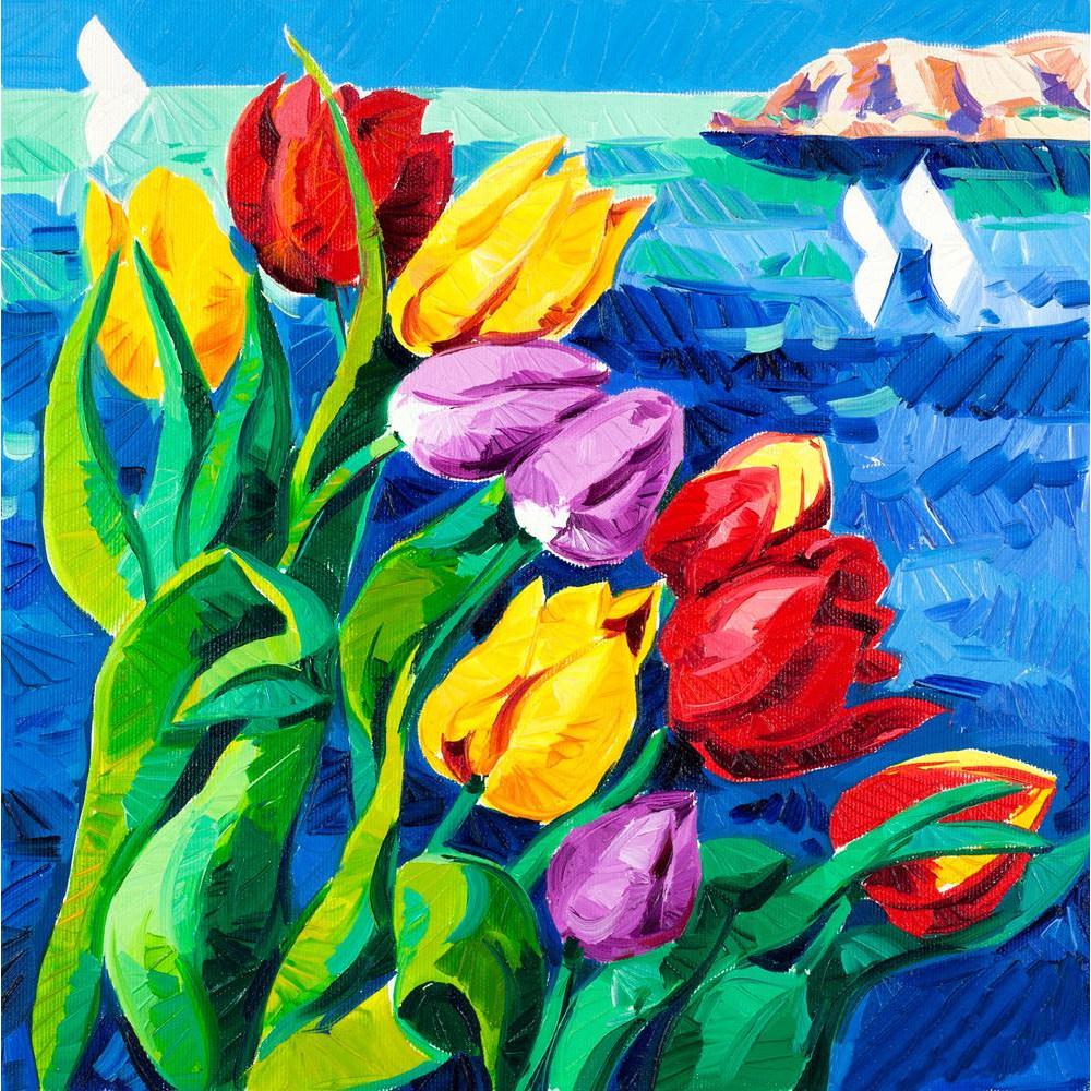 Beautiful Tulips In Front Of Ocean Canvas Painting Synthetic Frame-Paintings MDF Framing-AFF_FR-IC 5001517 IC 5001517, Abstract Expressionism, Abstracts, Art and Paintings, Botanical, Drawing, Floral, Flowers, Illustrations, Impressionism, Landscapes, Modern Art, Nature, Paintings, Scenic, Semi Abstract, Signs, Signs and Symbols, Sketches, Sunsets, beautiful, tulips, in, front, of, ocean, canvas, painting, synthetic, frame, oil, acrylic, abstract, art, artist, artistic, artwork, background, beach, beauty, b