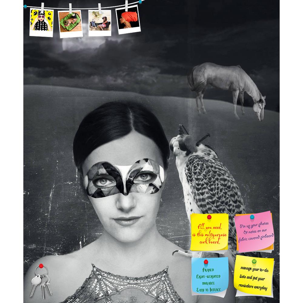 ArtzFolio Young Woman In Mask With A Hawk Printed Bulletin Board Notice Pin Board Soft Board | Frameless-Bulletin Boards Frameless-AZSAO15466741BLB_FL_L-Image Code 5001577 Vishnu Image Folio Pvt Ltd, IC 5001577, ArtzFolio, Bulletin Boards Frameless, Conceptual, Vintage, Photography, young, woman, in, mask, with, a, hawk, printed, bulletin, board, notice, pin, soft, frameless, mysterious, fantasy, background, her, shoulder, artistic, black, white, pin up board, push pin board, extra large cork board, big pin
